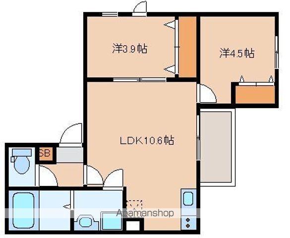 カトレア板付(2LDK/1階)の間取り写真