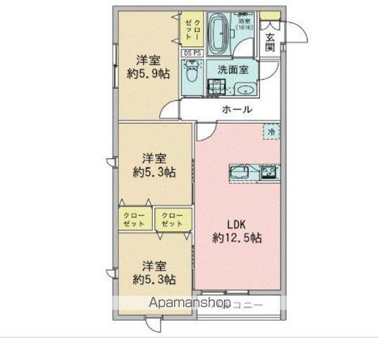 ウィステリアガーデン旭が丘(3LDK/2階)の間取り写真