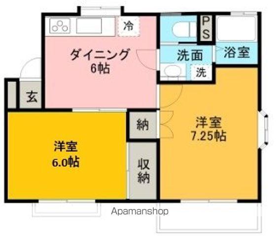 旭ルーミー天童南12号館(2DK/2階)の間取り写真