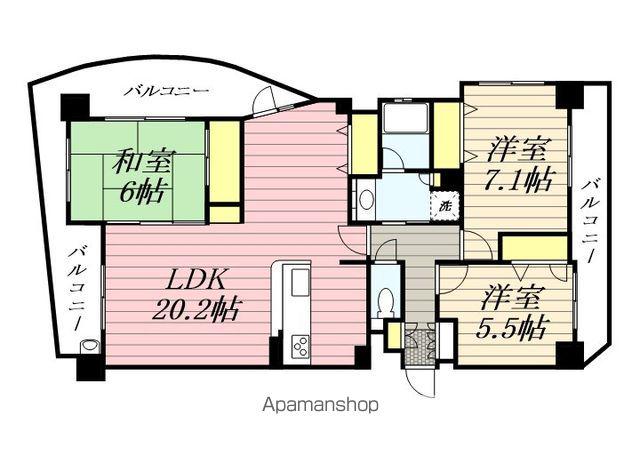 アプローズ薬院デュオイースト(3LDK/6階)の間取り写真