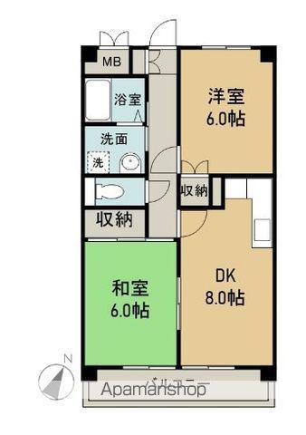 西冨ビル(2DK/5階)の間取り写真