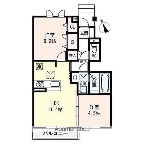 MIMOSA SETA(2LDK/1階)の間取り写真