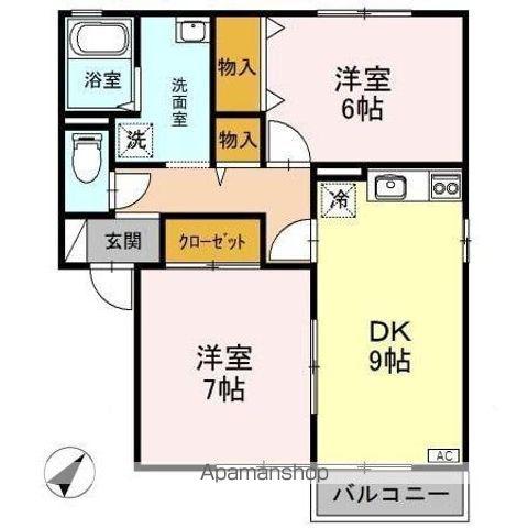 ロイヤルタウン寺町 貮番館(2DK/1階)の間取り写真