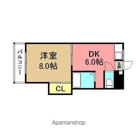 シャロム新町(1DK/2階)の間取り写真