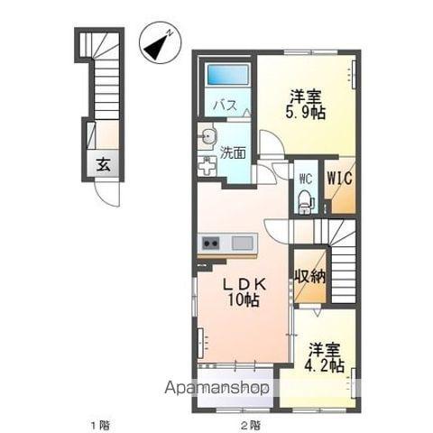 土浦市中村南アパート(2LDK/2階)の間取り写真