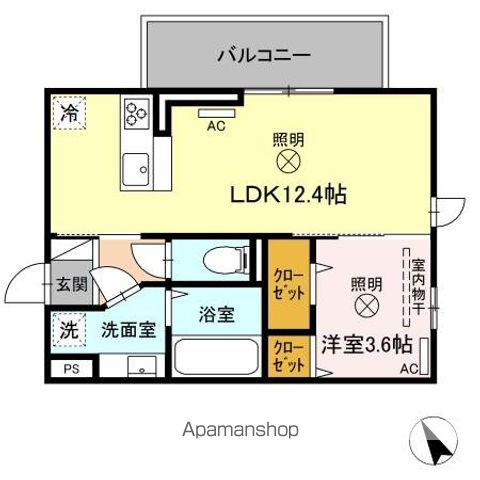 プレミスト新八代(1LDK/3階)の間取り写真