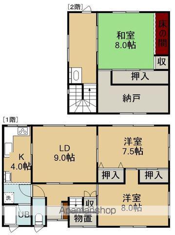 函館本線 五稜郭駅 徒歩12分 2階建 築33年(3LDK)の間取り写真