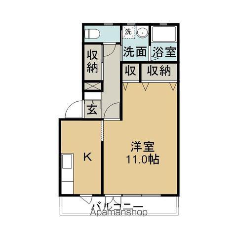 リバートゥルース大沢ⅡG棟(ワンルーム/1階)の間取り写真