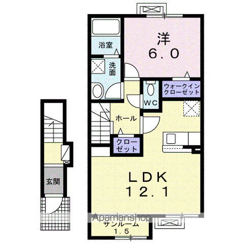 ルーエ春日山 Ⅲ(1LDK/2階)の間取り写真
