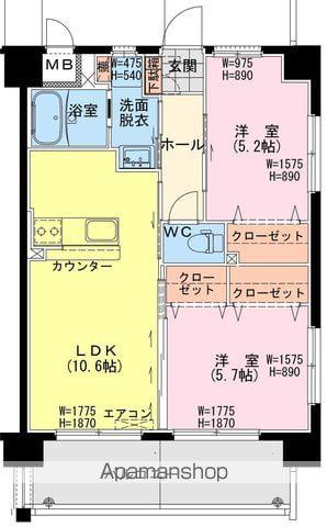 延岡・北小路YMマンション(2LDK/4階)の間取り写真
