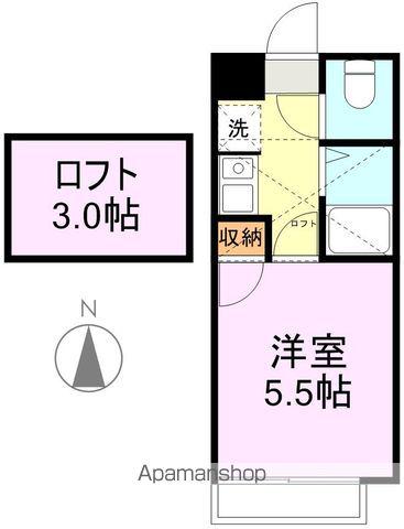 アップルハウス旭ヶ丘4(1K/2階)の間取り写真