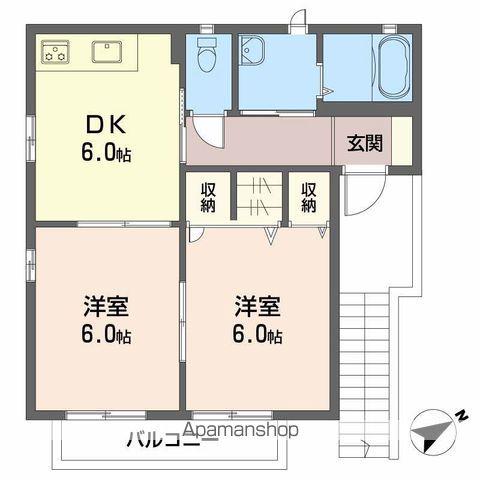 クレシエンド西垣生 B棟(2DK/2階)の間取り写真