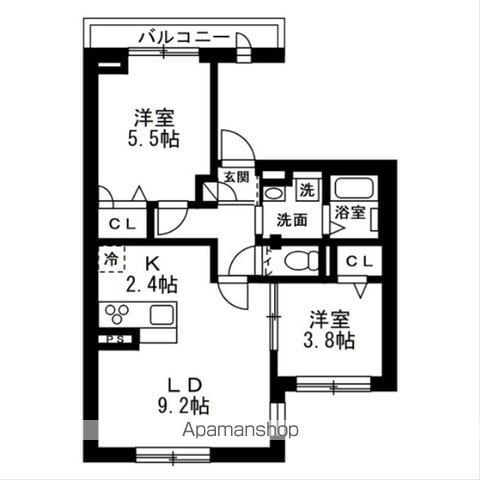 仮・中野区東中野1丁目(2LDK/3階)の間取り写真
