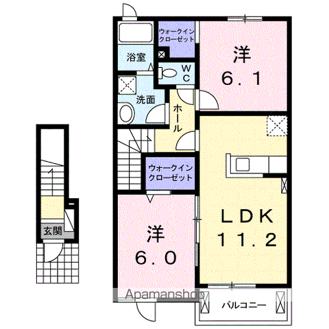 ベルコロレⅡ B(1LDK/2階)の間取り写真