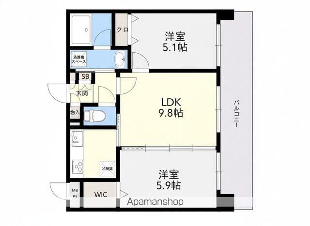 QUINTET MINAMI FUKUOKA(2LDK/6階)の間取り写真