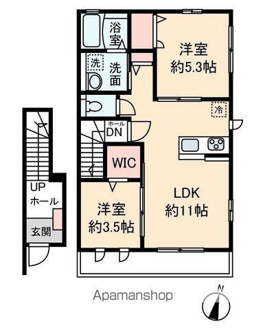 坂戸市伊豆の山アパート(2LDK/2階)の間取り写真
