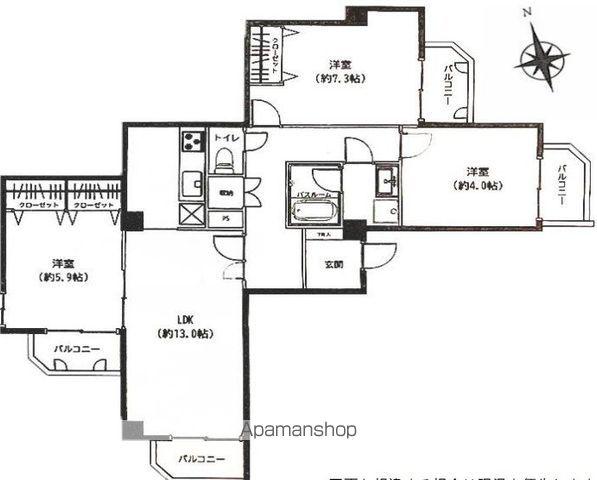 余丁町サンハイツ(3LDK/3階)の間取り写真
