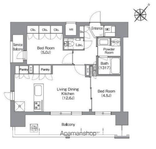 SEASON FLATS渡辺通(2LDK/10階)の間取り写真