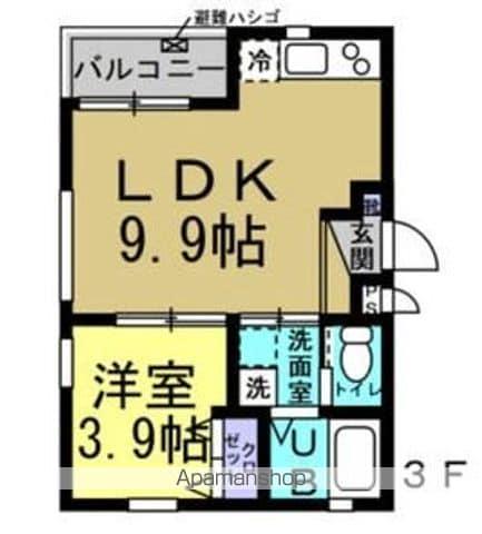 名鉄河和線 住吉町駅 徒歩9分 3階建 築4年(1LDK/3階)の間取り写真