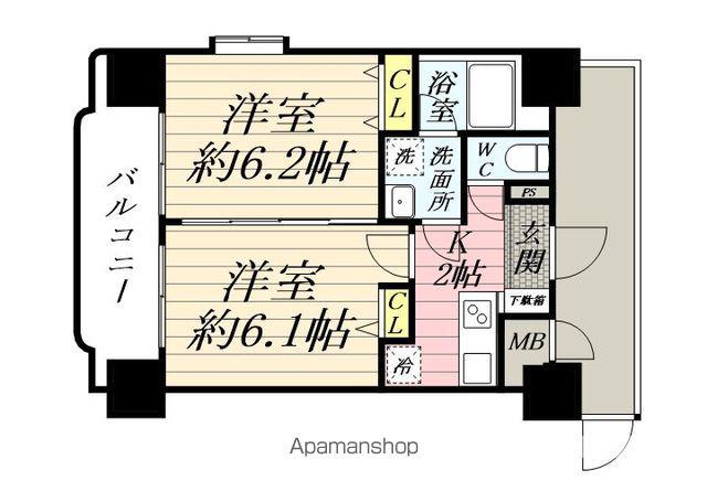 グリフィン横浜ベイグランデ弐番館(2K/2階)の間取り写真