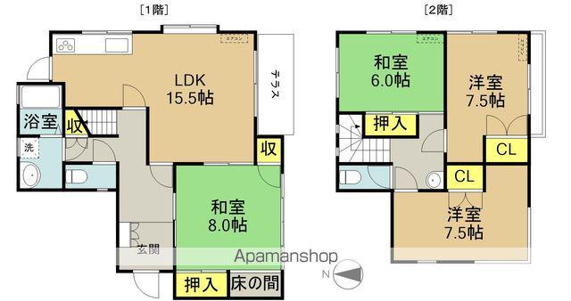 ハピラインふくい 福井駅(福井) バス乗車時間：30分 渕団地入口バス停で下車 徒歩6分 2階建 築36年(4LDK)の間取り写真