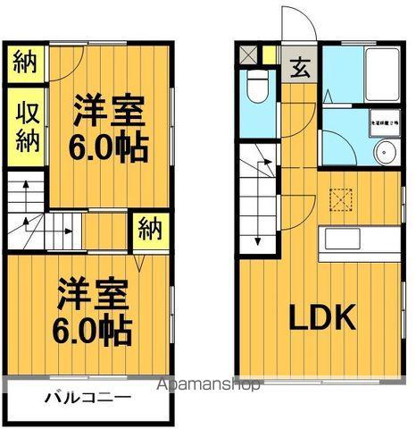 ウエストキャッスルA棟(2LDK/1階)の間取り写真
