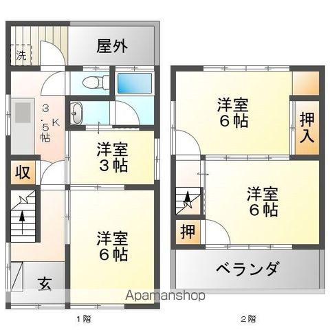 岐阜県岐阜市 2階建 築53年(4K)の間取り写真