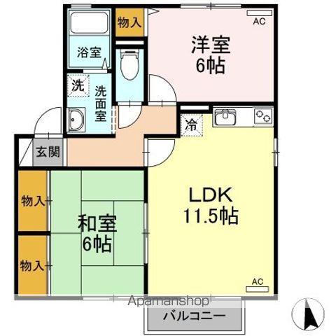 ヴェルフレールC棟(2LDK/2階)の間取り写真