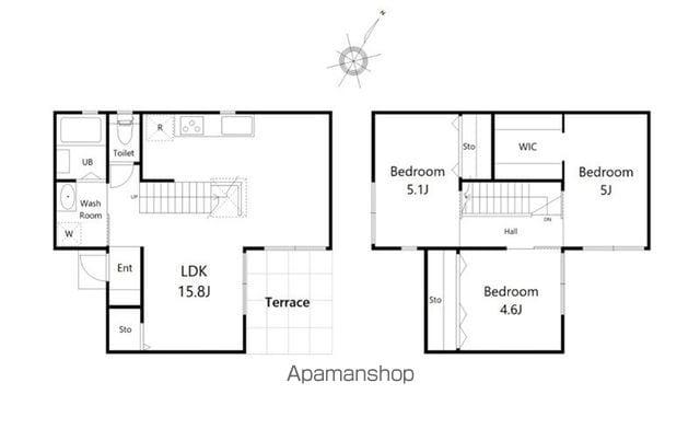 東海道本線 近江八幡駅 徒歩15分 2階建 築1年(3SLDK)の間取り写真