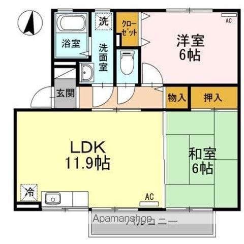 グラン・デ・ハイツ B棟(2LDK/2階)の間取り写真