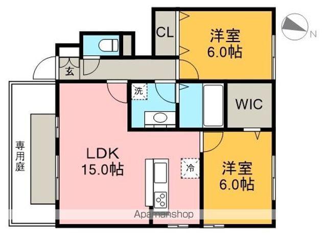 フェリオ 一ツ橋(2LDK/1階)の間取り写真