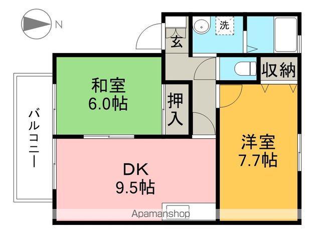 グランシャリオ B棟(2DK/1階)の間取り写真