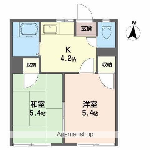 ハニーハイツB(2K/1階)の間取り写真