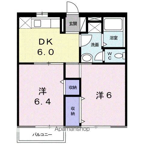 エスポワールA(2DK/1階)の間取り写真