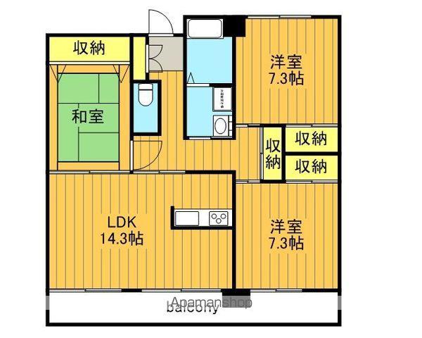 東北新幹線 郡山駅(福島) バス乗車時間：25分 開成五丁目バス停で下車 徒歩1分 7階建 築23年(3LDK/5階)の間取り写真
