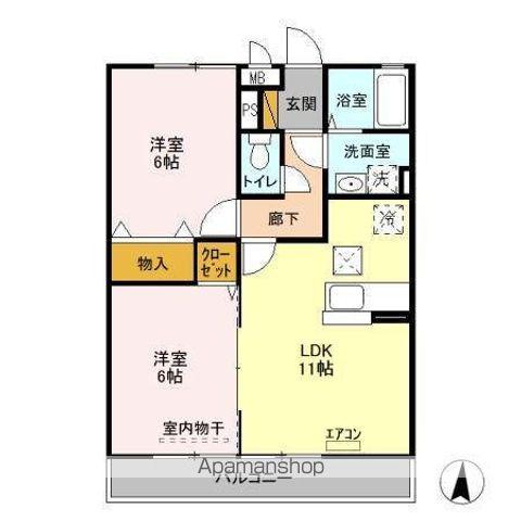 ソルティネーゼカシマ(2LDK/1階)の間取り写真