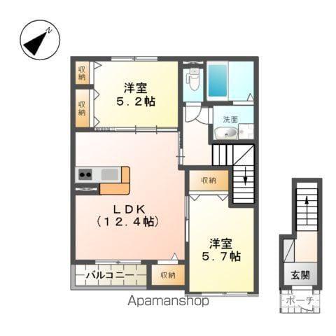 ヴィルリヴィエール(2LDK/2階)の間取り写真