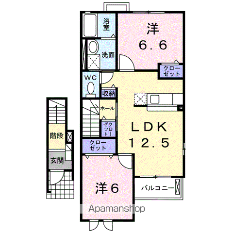 フレールⅢ号館(2LDK/2階)の間取り写真