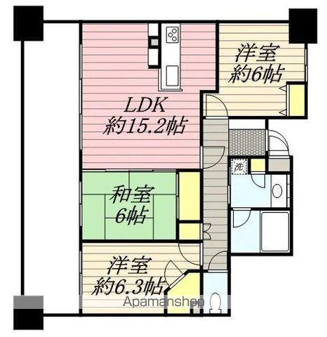 ル・サンク千早ツインビュー(3LDK/13階)の間取り写真