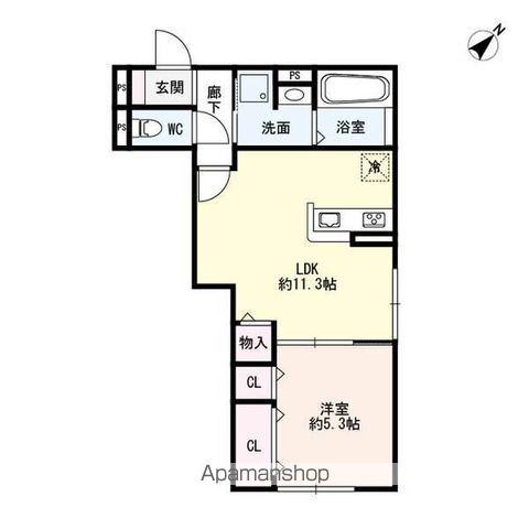 スピネル南草津(1LDK/2階)の間取り写真