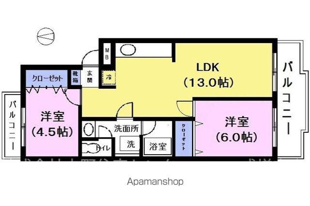 ウエスト NY(2LDK/1階)の間取り写真