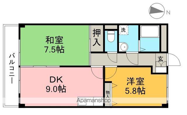 ミルキーハウス 南棟(2DK/1階)の間取り写真