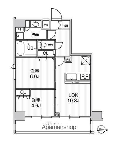 ジェノヴィア三ノ輪Ⅱスカイガーデン(2LDK/13階)の間取り写真