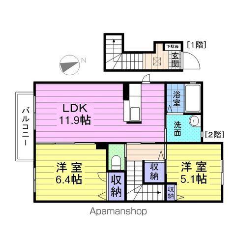 シャーメゾン新田Ⅱ(2LDK/2階)の間取り写真