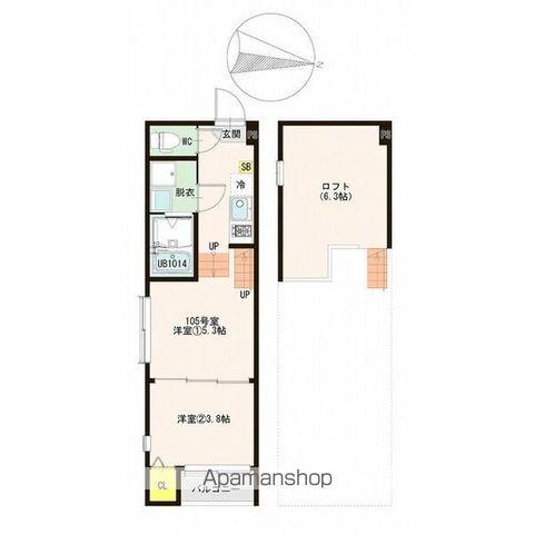 ラシュレ山手町(2K/1階)の間取り写真