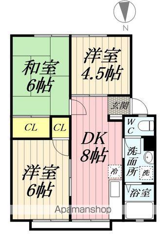 サンビレッジ横瀬D棟(3DK/1階)の間取り写真