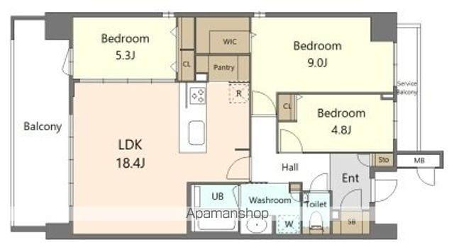 S-RESIDENCE百道AUREATE(3LDK/4階)の間取り写真