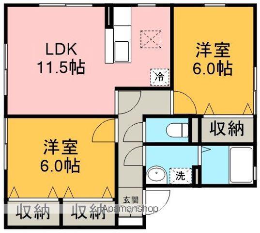 メイプルタウン川越的場D棟(2LDK/1階)の間取り写真