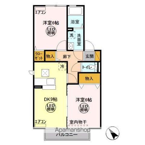 サンク・ルナF(2DK/1階)の間取り写真