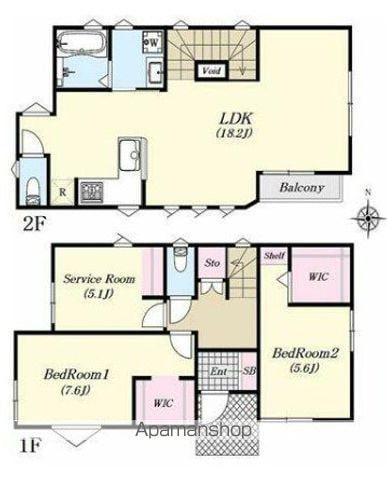 常磐線 柏駅 徒歩21分 2階建 築2年(2SLDK)の間取り写真